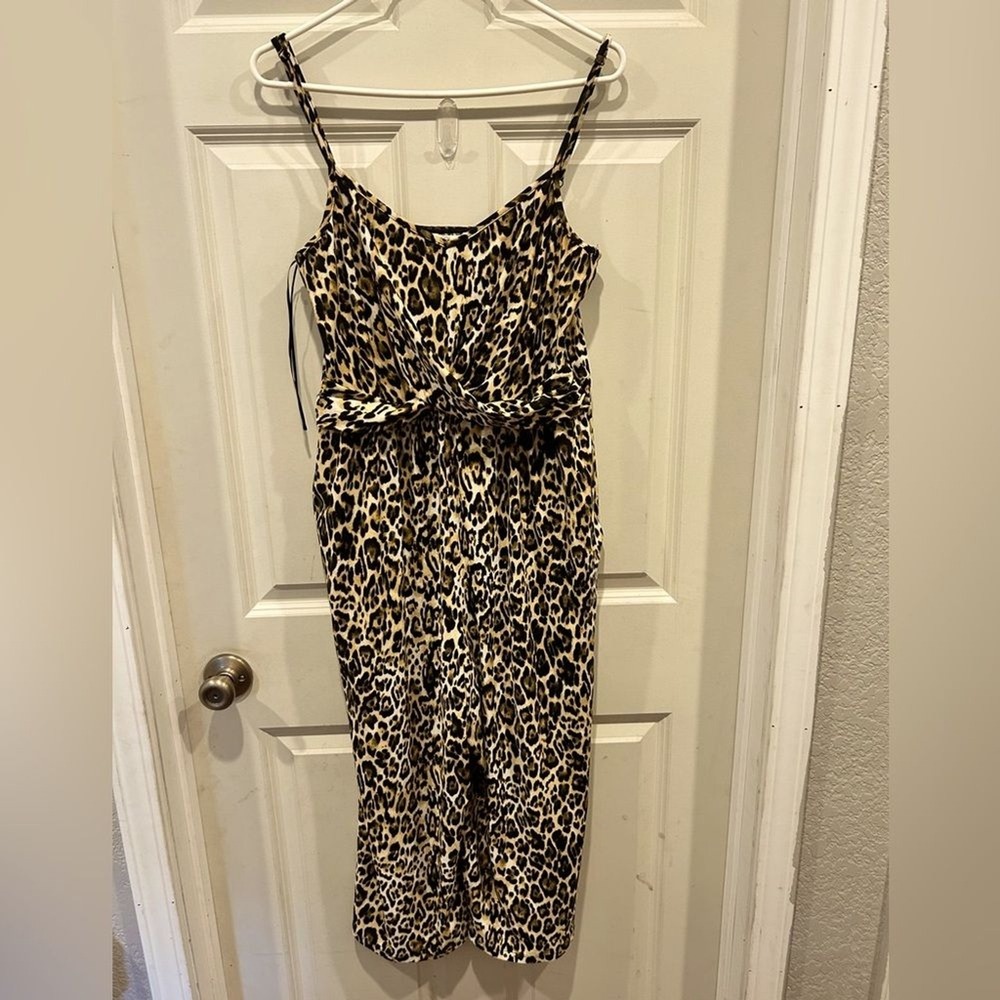 Candies Womens XL Leopard‎ Print Wide Leg Jumpsuit Spaghetti Strap Twist NEW